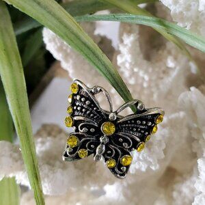 Yellow Butterfly Silver Tone Adjustable Band Ring 💥3 for $24💥